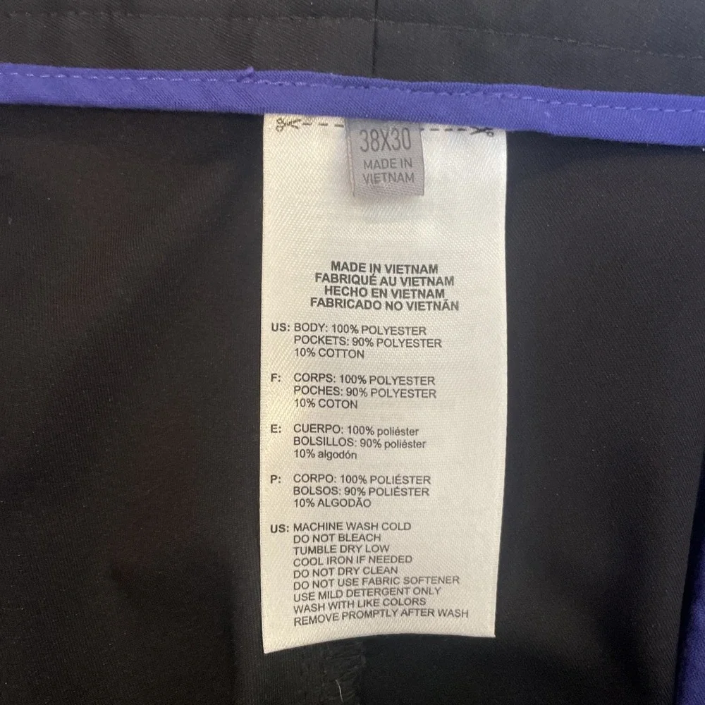 Adidas Golf Men's 38x30 Black Performance Stretch Pants Athletic Flat Front